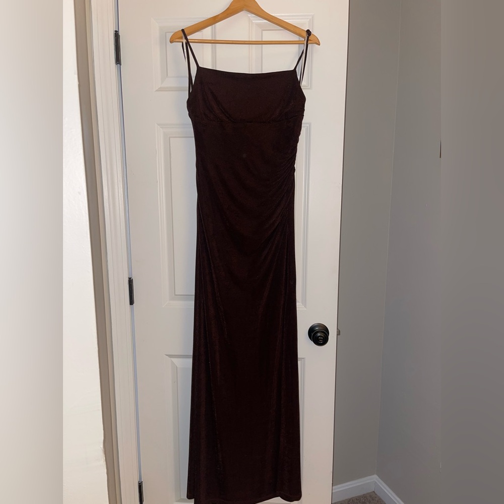 *worn once* Complete Catch Brown Backless Lace Ruched Maxi Dress size large